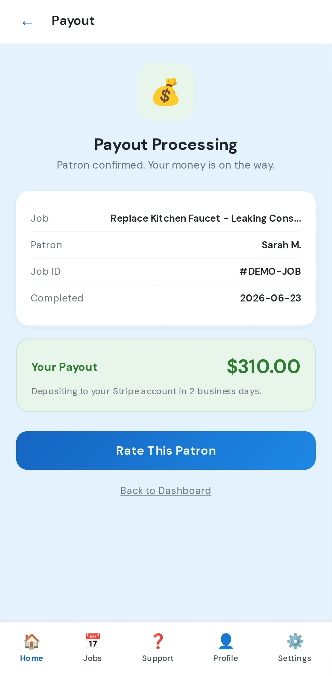Payout confirmed to your bank