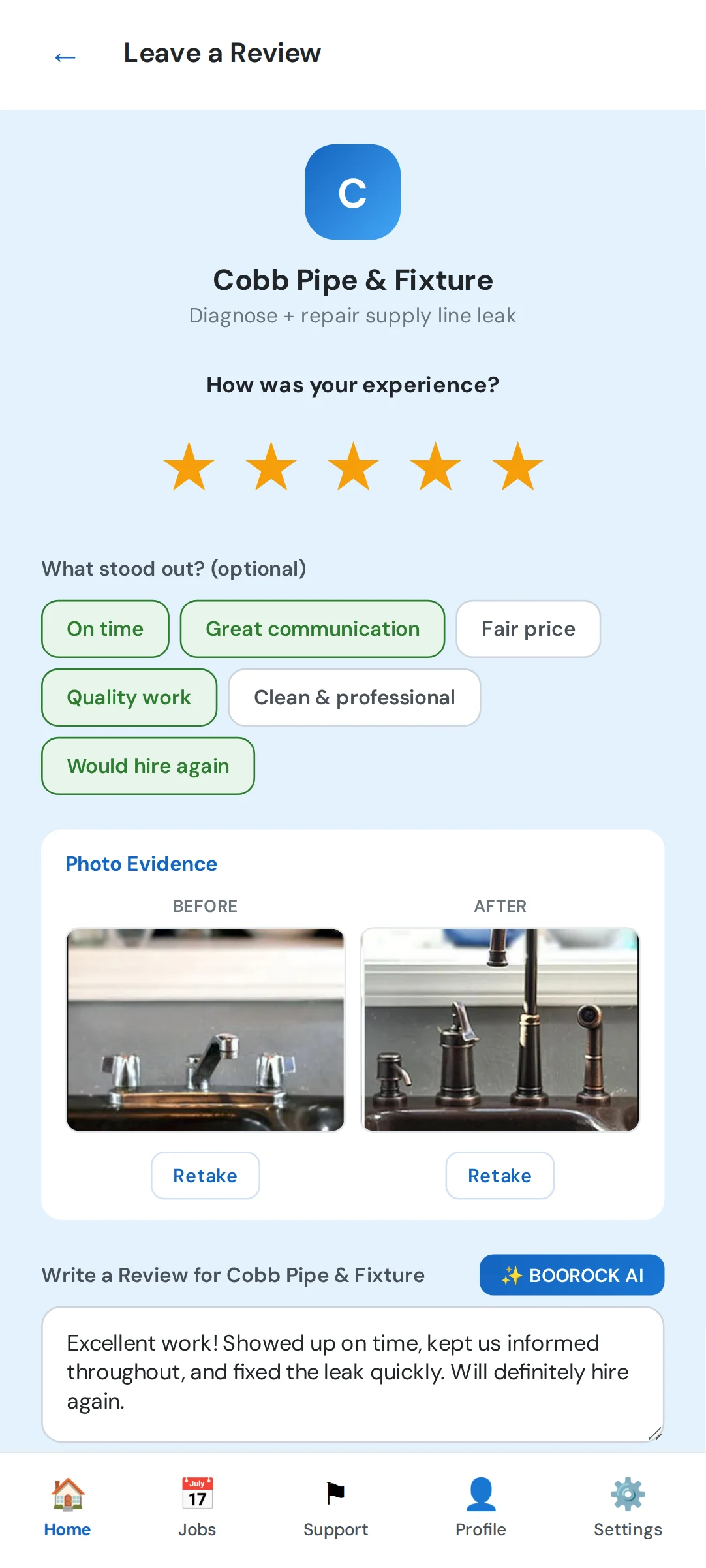 Leave a review with before and after photos